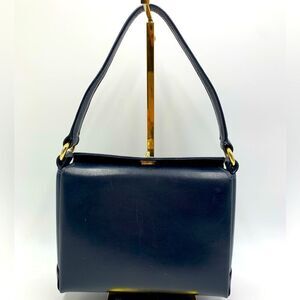 Auth Old Gucci Small Kelly Navy Blue Smooth Leather Handbag Preloved Purse